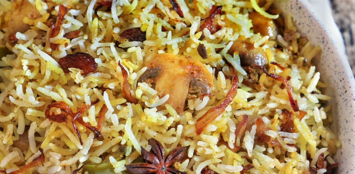 mushroom dum biryani