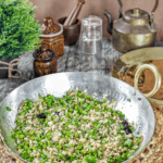 A bowl of Banarasi Chura Matar garnished with coriander and served hot...